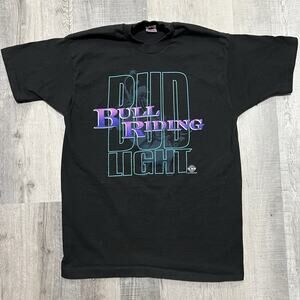 VTG Bud Light Bull Riding T Shirt Black 90s Professional Rodeo Cowboy PBR Sz L